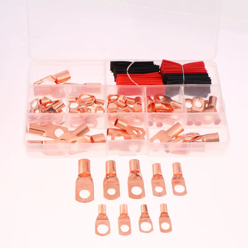 Ringkabelschuhe-Set aus Kupfer mit Schrumpfschlauch in Gold, AWG 4 bis 12, 100 Stück - Bild 1