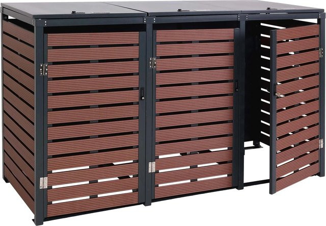 Mülltonnenverkleidung MCW-K14 Mülltonnenbox aus WPC und Metall in Walnuss-Holzoptik B/T/H: 119 x 205 x 84 cm - Bild 2