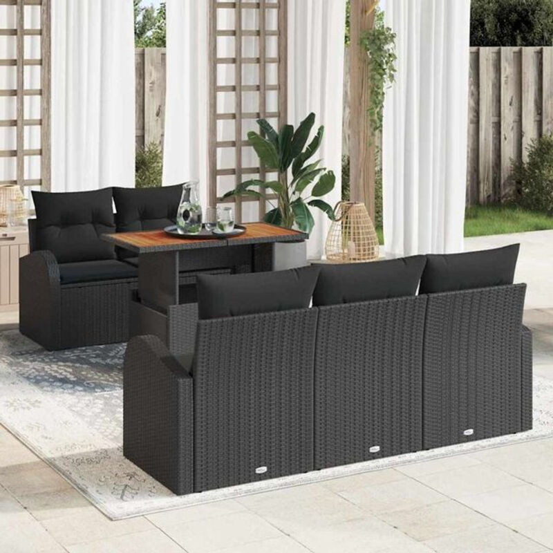 Vidaxl Garten-Sofa-Set aus Poly-Rattan mit Speicherfunktion, 6-teilig, Schwarz - Bild 1