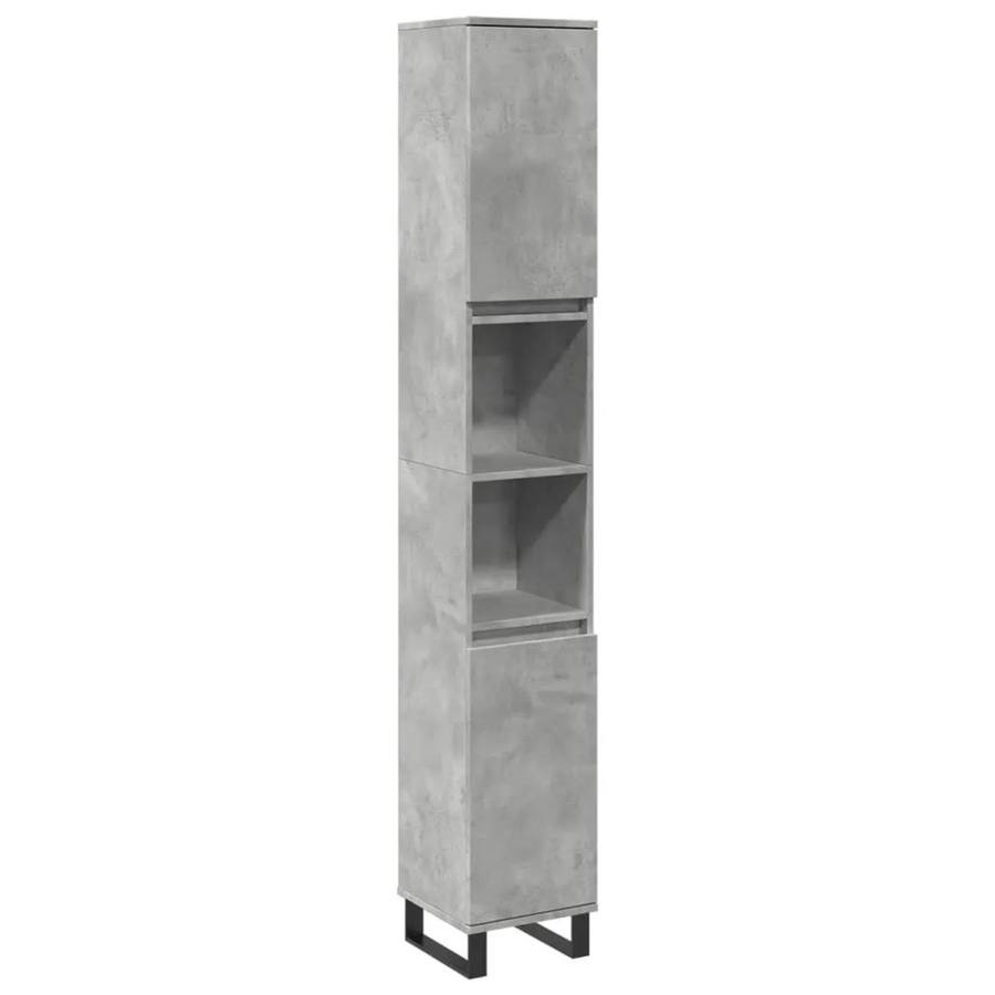 vidaXL Badschrank in Betongrau im industriellen Stil mit Türen und offenen Regalen, B/T/H: 30 x 30 x 190 cm - Bild 2