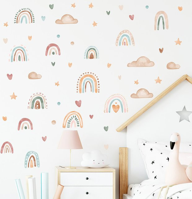 3er Set BRUP Wandtattoos im Boho Regenbogen Stil mit Herzen und Sternen für dein Kinderzimmer - Bild 1