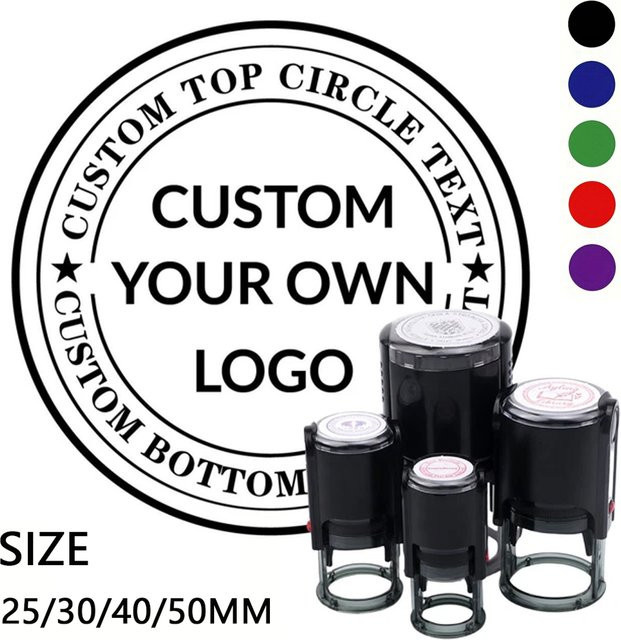 Personalisierte selbstfärbende Rundstempel mit individuellem Logo-Design in Grün oder Schwarz - Bild 1