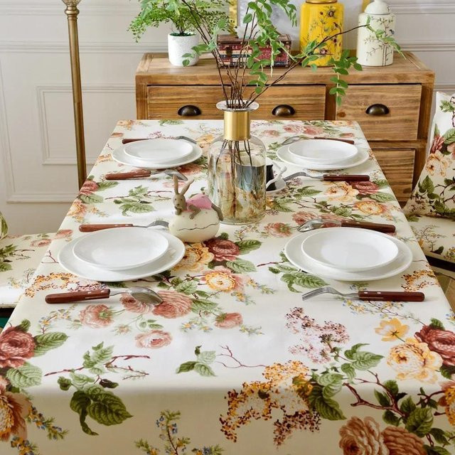 Beau Maison Tischdecke mit Blumenmuster aus Baumwolle, Beige, Rechteckig, B/T: 110 x 110 cm - Bild 1