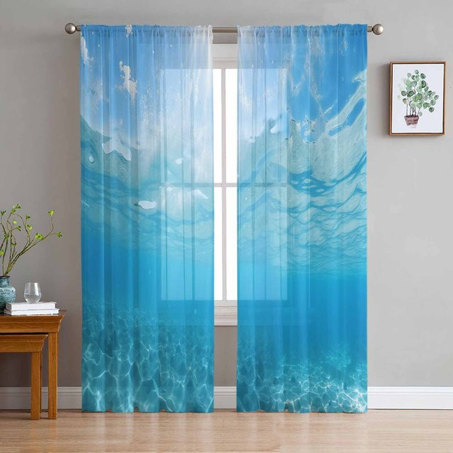 Super Six Chiffon-Fenstervorhänge Ozean-Sommer in Blau, Breite: 135 cm, Höhe: 114 cm - Bild 1