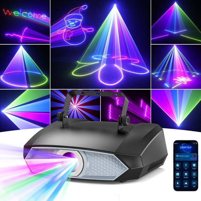 U'King 2W Animation DJ Laserlicht mit DMX und App-Steuerung, vollfarbiges RGB 3D Animation Laserprojektor in Multicolour, Breite: 25,0 cm, Tiefe: 12,5 cm - Bild 1