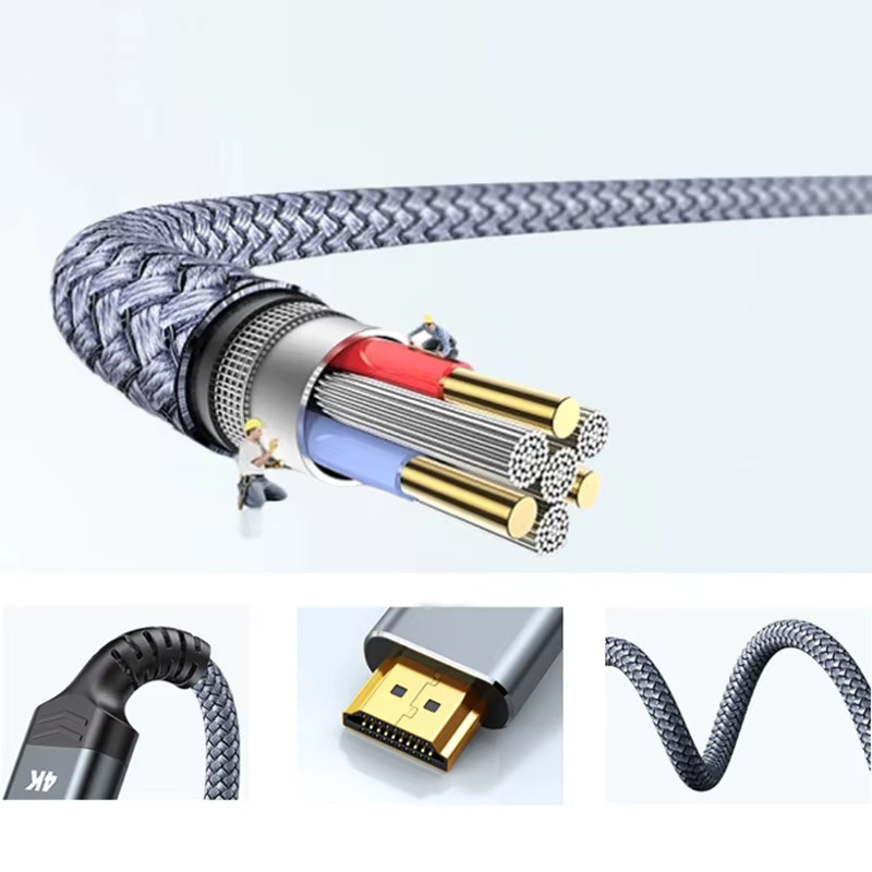 OULLX HDMI Adapter Konverter mit HDMI Stecker auf HDMI Buchse, vergoldet und geflochtene High Definition Verlängerung in Gold - Bild 5