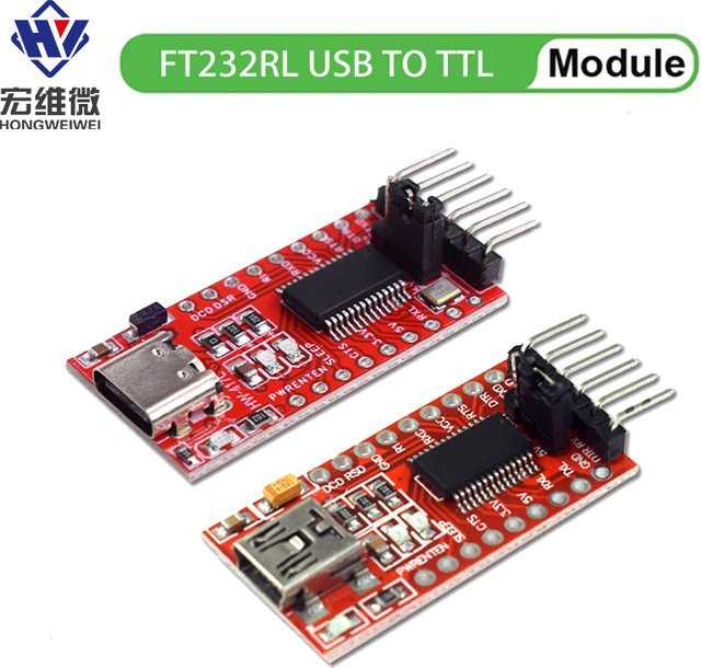 FTDI FT232RL USB-C und Mini USB zu TTL Serielles Adaptermodul für Arduino, 3,3 V bis 5,5 V, Rot - Bild 1