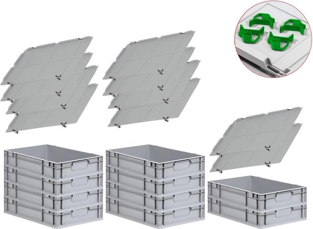 PROREGAL Spar Set mit 10x Eurobox Nextgen Economy in Grün mit Auflagedeckeln und 4x Schiebeschnappverschlüssen, H x B x T: 12 x 40 x 60 cm, 23 Liter - Bild 1