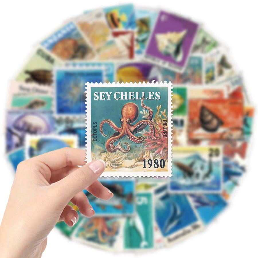 50 Stück Retro Meereslebewesen Sticker Set in Multicolour für die Dekoration von Laptop, Koffer und Handy - Bild 4