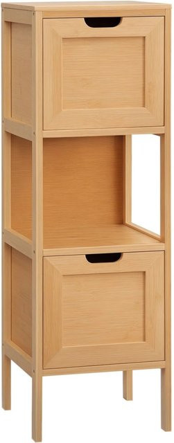 Kleankin Badezimmerschrank aus Bambus mit 2 Schubladen in Naturholz und Beige, B/T/H: 30 x 30 x 90 cm - Bild 1