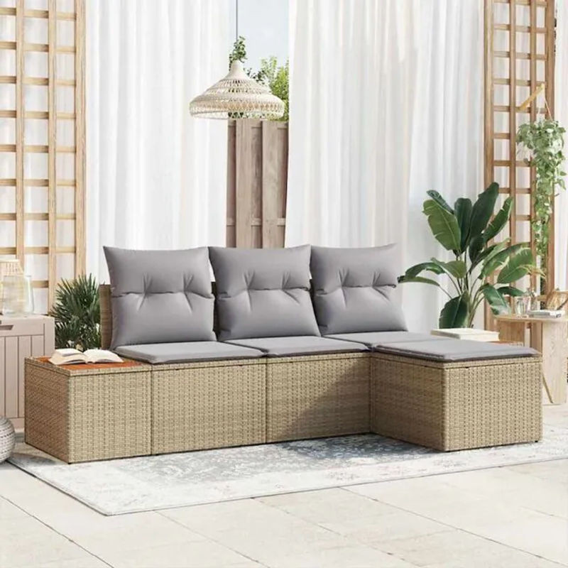 4-teiliges Garten Sofa Set aus Poly Rattan und Akazienholz mit Kissen in Beige von vidaxl - Bild 1