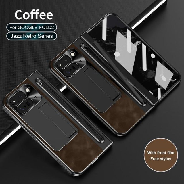 Magnetische Klapphülle mit integriertem Ständer für Google Pixel 11 Pro Fold und Google Pixel 10 Pro Fold, PC Hartschalenabdeckung, Braun - Bild 1