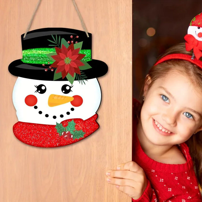 SZ-Damai Weihnachts-Schneemann aus Holz als hängende Dekoration für Fenster und Türen, mehrfarbig - Bild 4