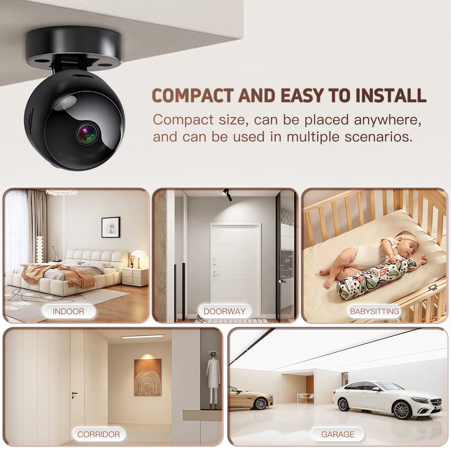 Amzwn S2 Mini Drahtlose WiFi Überwachungskamera mit Video Recorder in Schwarz für Intelligente Home Security und Kleinkindüberwachung - Bild 3