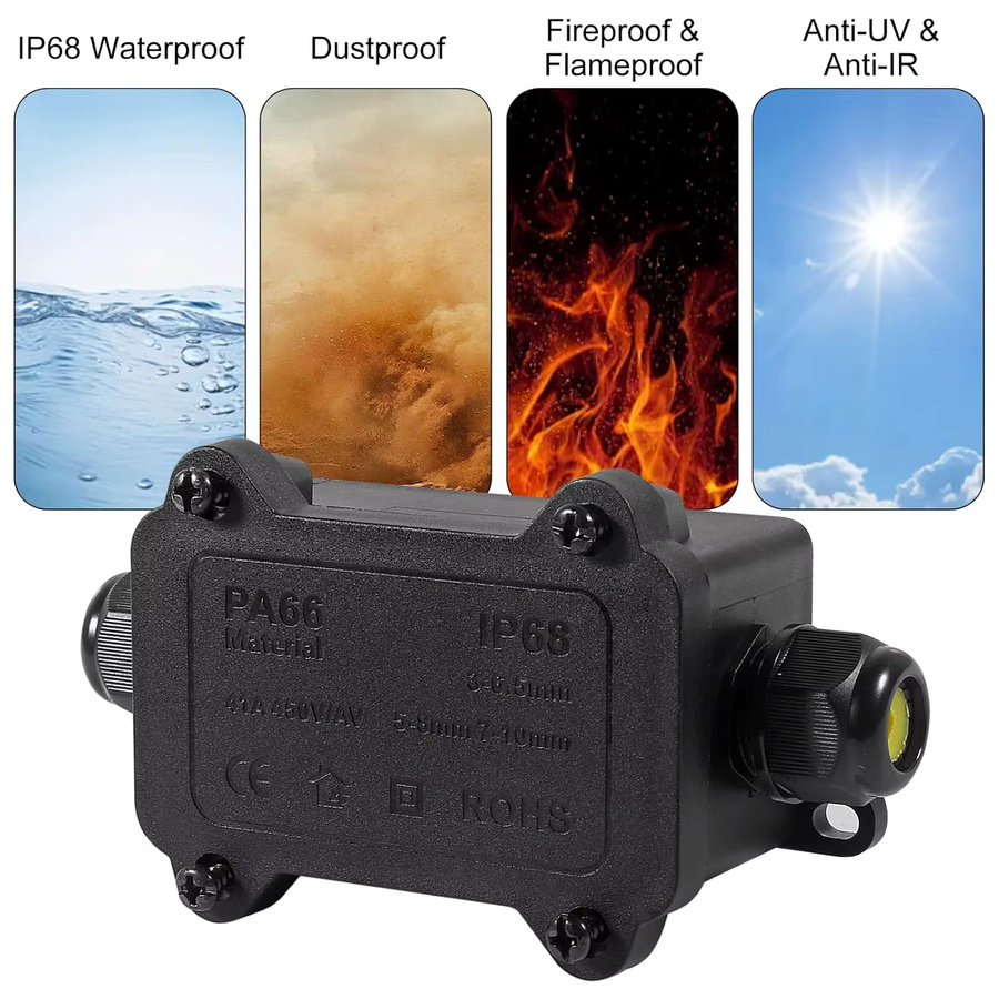 AOKIN Externe 2-Wege Anschlussdose IP68 Wasserdichte Elektrodose mit M20-Stecker in Schwarz - Bild 2