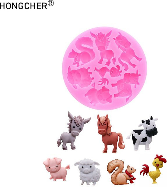 HONGCHER DIY Harz-Dekorationszubehör mit Cartoon-Tierformen in Pink für Harz, Schokolade sowie Kuchen und Desserts - Bild 1