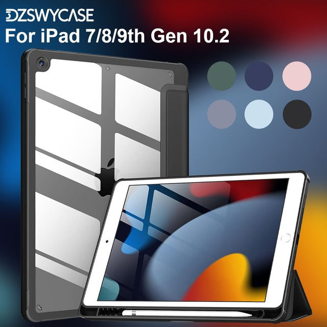 DZSWYCASE Transparente Hülle für iPad 9./8./7. Generation 10,2 Zoll (2021/2020/2019), Stoßfeste TPU-Schutzhülle mit Stifthalter, Schwarz - Bild 1