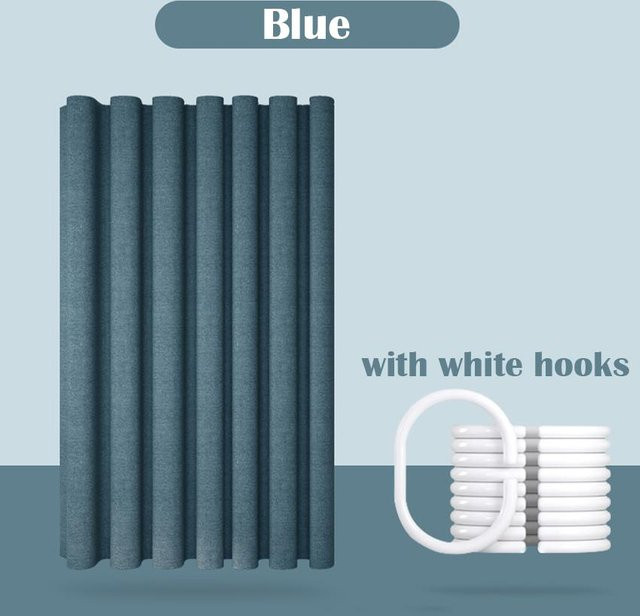 Wasserdichter Duschvorhang aus Leinenimitat von WHQ Home Decoration in Blau, B: 150 cm, H: 180 cm - Bild 1