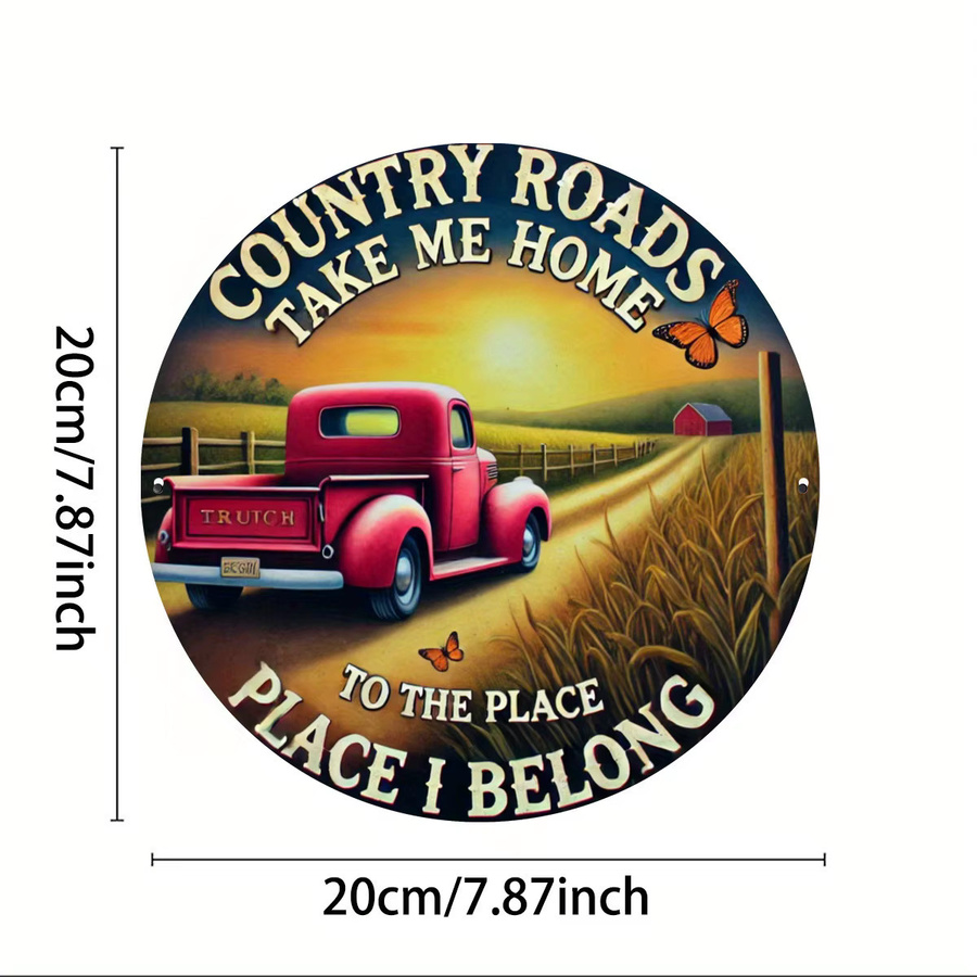 Heritage Design Rundes Metallschild Vintage Red Truck Country Road Durchmesser: 20 cm - Bild 4
