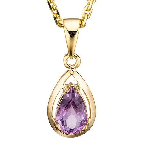 Colfem Anhänger Tropfen, 333 Gelbgold, Amethyst, lila, violett - Bild 1
