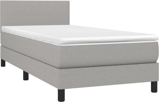 vidaXL Boxspringbett mit Matratze in Hellgrau, Hybridbett mit LED-Unterbettbeleuchtung und USB-Ladeport, B/T: 100 x 200 cm - Bild 1