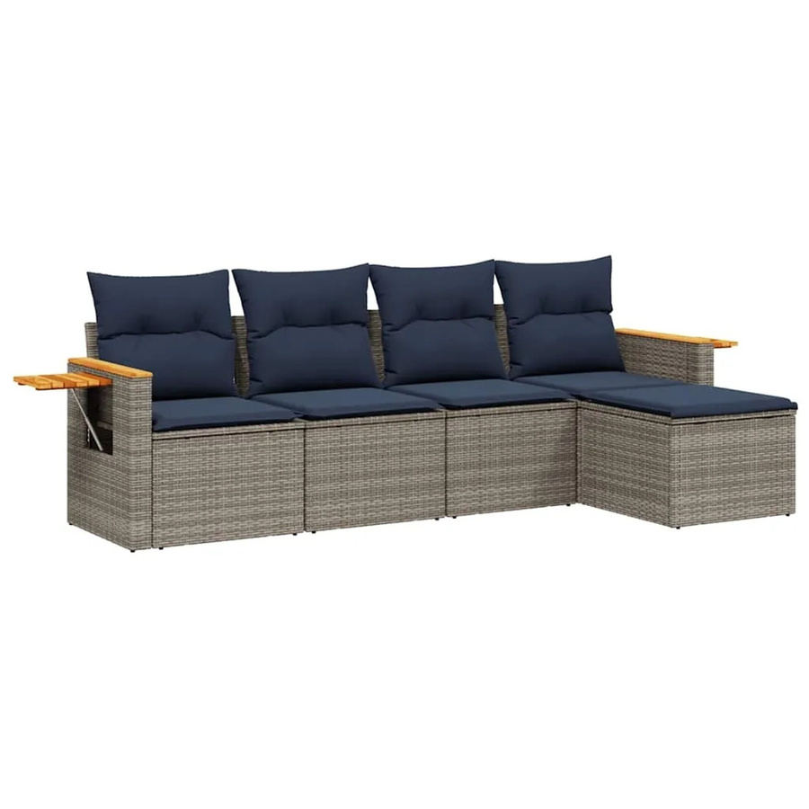 vidaXL 5-tlg Garten-Sofagarnitur aus grauem PE-Rattan mit Kissen und pulverbeschichtetem Stahlrahmen - Bild 2