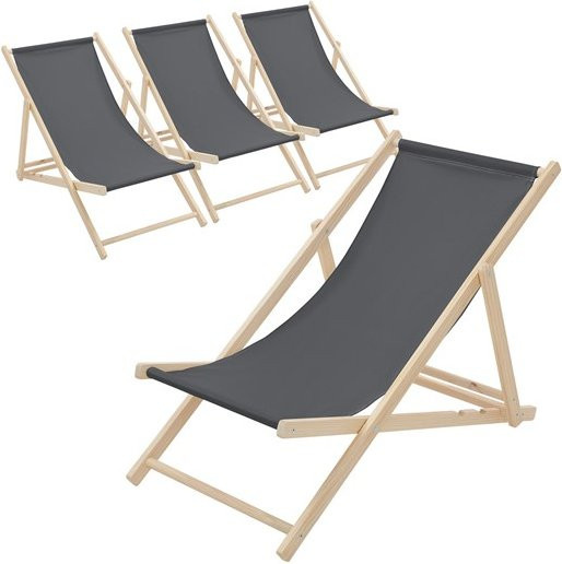4er Set ECD Germany Liegestühle aus Holz in Anthrazit mit verstellbarer Rückenlehne und UV-beständigem Polyester Oxford-Gewebe - Bild 1