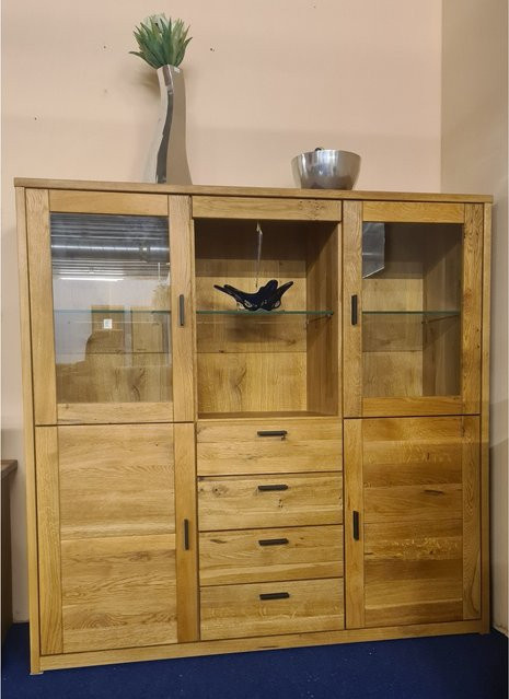 Vaja Möbel Highboard Verno in Wild Oak mit Soft-Close-Schubladen und Glaselementen in Braun - Bild 1
