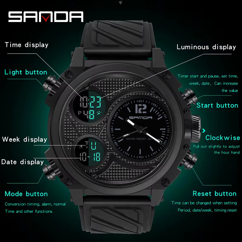 SANDA Digitaluhr, Quarz, Kunststoff, Silikon, Blau, Herren - Bild 4