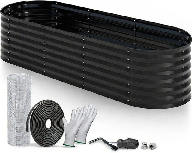 TTL GARDEN Ovales Garten-Hochbeet FUSION 6-in-1 aus verzinktem Metall in Anthrazit, B/T/H: 200 x 60 x 45 cm - Bild 1