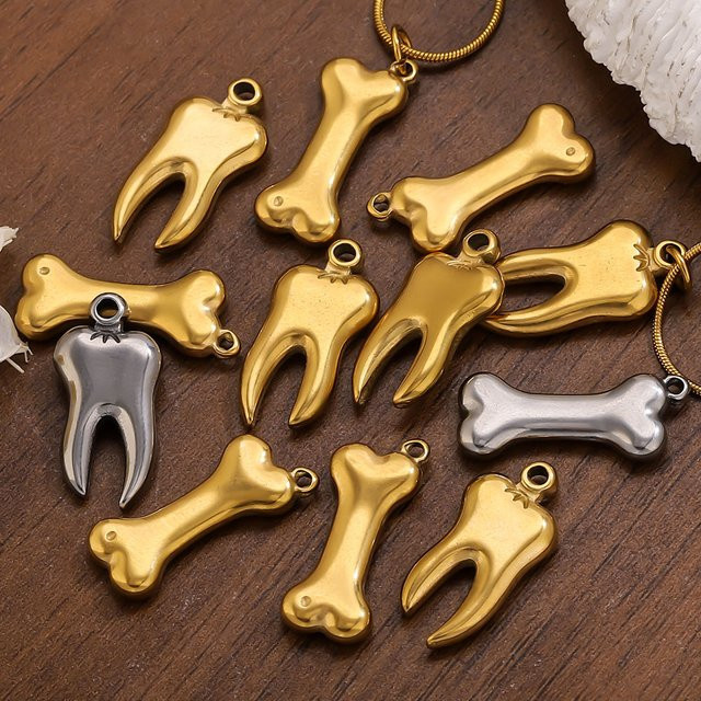 Elomia Anhänger Hundeknochen, Edelstahl, Gold, Unisex - Bild 1