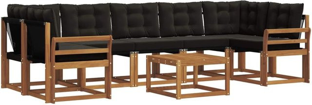 vidaXL Outdoor-Sofagarnitur 8-teilig L-Form aus Akazienholz mit Textilene-Bezug und Kissen in Schwarz und Natur - Bild 1