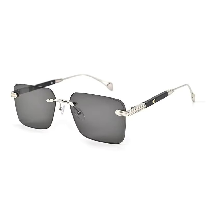 DIXSG DS-2820 Sonnenbrille, randlos, rechteckig, Metall, grau, Herren - Bild 2
