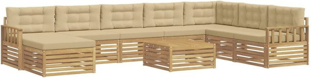 vidaXL Outdoor-Sofagarnitur 9-teilig aus Akazie in U-Form, Farben Weiß, Beige und Braun, mit Polstern und Armlehnen - Bild 1