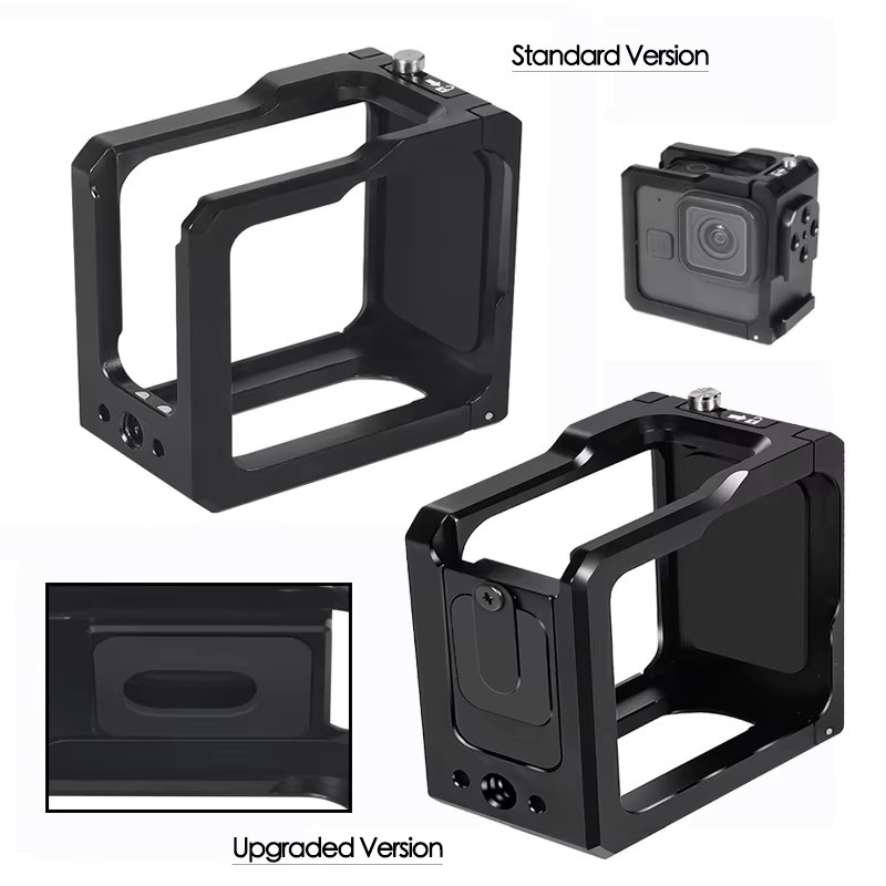 GoPro 11 Action Kamera Käfig Metall Rahmen in Schwarz mit 1/4 Zoll Kalt Schuh Licht Halter und Seitenabdeckung - Bild 3