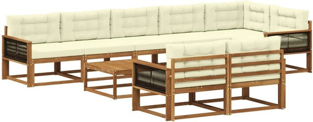 vidaXL Outdoor-Sofagarnitur aus Akazienholz mit 9 Kissen in Natur und Beige - Bild 1
