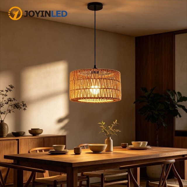 JOYINLED Moderner Rattan-Kronleuchter in Braun, Geflochtene Pendelleuchte für Wohnzimmer, Küche und Esszimmer, E27, Durchmesser: 31 cm - Bild 1
