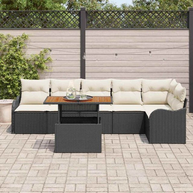 Vidaxl Garten-Sofa-Set aus Poly-Rattan mit Speicherfunktion, 7-teilig, Schwarz - Bild 1