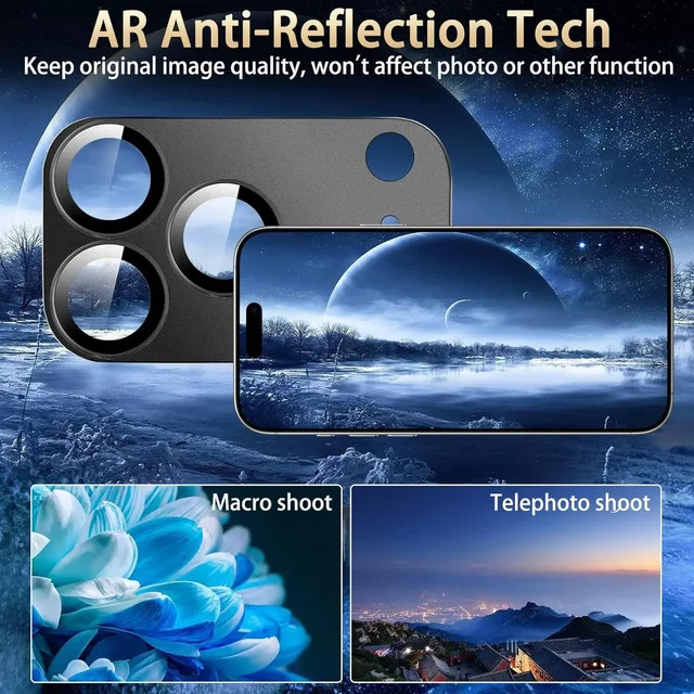 Kameraschutzfolie aus Metall-Aluminiumlegierung für Apple iPhone 17 Pro Max und iPhone 17 Pro als Rücklinsenabdeckung in Schwarz und Silber - Bild 1