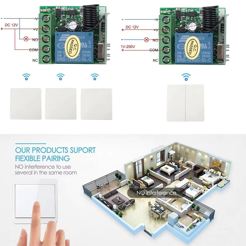 Kebidumei Wireless Smart Switch RF Fernbedienung Wand Panel Schalter 433MHz Mini Relais Empfänger für LED Lampen in Weiß - Bild 2