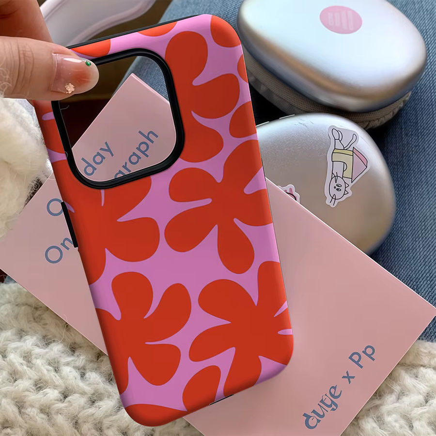 Handyhülle mit rosa und roten Blumen für Apple iPhone 11 bis iPhone 17 Pro Max Plus mit doppelschichtiger Rückseite - Bild 4