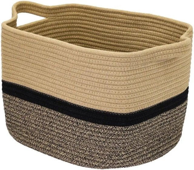 HMF Aufbewahrungskorb aus Baumwolle mit Griffen in Schwarz-Honiggelb, B/T/H: 36 x 30 x 25 cm - Bild 1