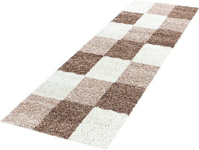 Ayyildiz Hochflorteppich Life 1501 Mokka mit Karo-Muster, Breite: 80 cm, Länge: 250 cm - Bild 1