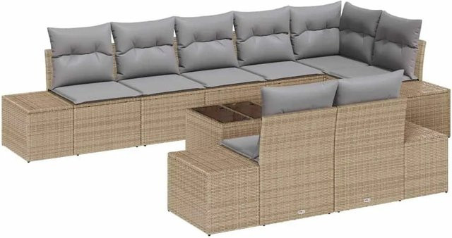 vidaXL Gartensofa-Set in U-Form aus Poly-Rattan und Akazienholz mit integriertem Speicher und Polstern in Beige und Hellgrau - Bild 1
