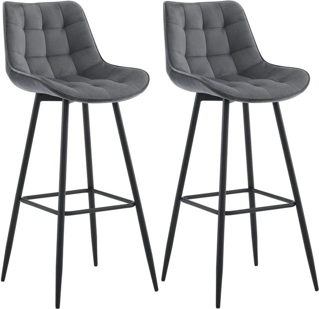 CLP 2er Set Barhocker Dartford modern in Dunkelgrau mit Samtbezug - Bild 1