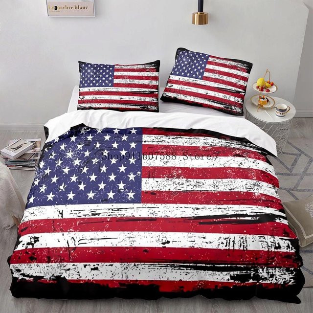 Bettwäscheset mit amerikanischer Flagge von JMG Household Supplies, Mikrofaser Bettbezug und Kissenbezug im Retro-Design, Mehrfarbig, B/H: 140 x 210 cm - Bild 1