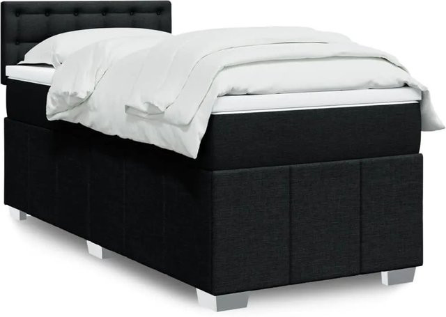 vidaXL Boxspringbett mit Matratze Schwarz aus Stoff mit USB-Anschluss und Unterbettbeleuchtung B/T/H: 90 x 190 cm - Bild 1