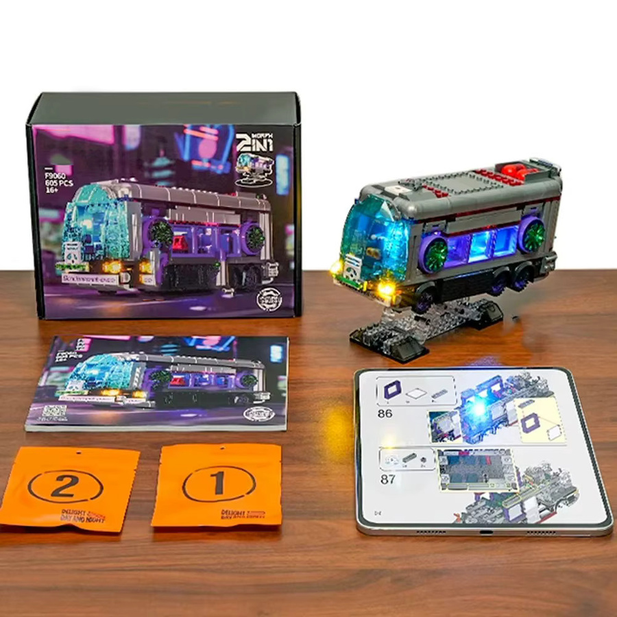 barweer Cyberpunk Zukunftsbus, Klemmbausteine, mit 2 Figuren, LED-Bausteine - Bild 4