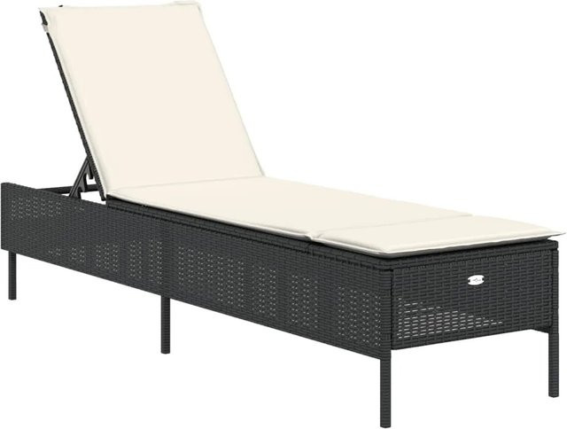 vidaXL Sonnenliege aus Poly-Rattan mit wetterfester Auflage in Schwarz und Weiß - Bild 1
