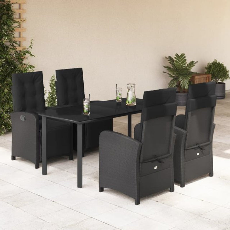 Vidaxl Gartenmöbel-Set aus Polyrattan mit 5 Teilen und Kissen, Schwarz - Bild 1